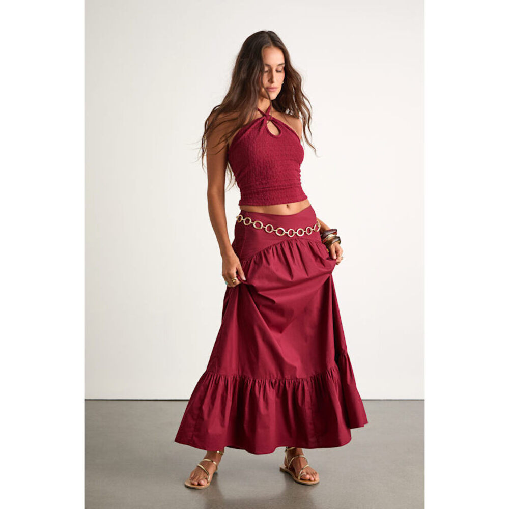 Lulus Juniper Dark Red Cotton Mid-rise Maxi Skirt - Size S